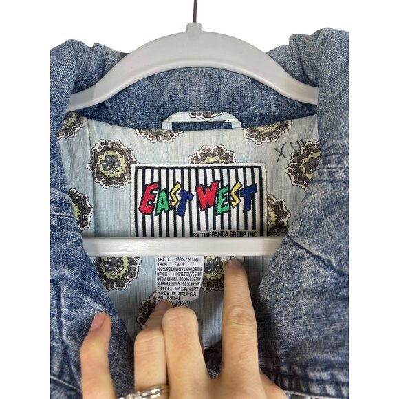 Vintage East West Denim Jacket With Faux Leather Accents & Pockets Button & Zip - Picture 5 of 11